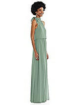 Side View Thumbnail - Seagrass Scarf Tie High Neck Blouson Bodice Maxi Dress with Front Slit