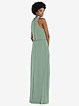 Rear View Thumbnail - Seagrass Scarf Tie High Neck Blouson Bodice Maxi Dress with Front Slit