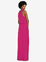 Rear View Thumbnail - Think Pink Scarf Tie High Neck Blouson Bodice Maxi Dress with Front Slit