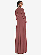 Rear View Thumbnail - English Rose Strapless Chiffon Maxi Dress with Puff Sleeve Blouson Overlay 