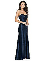 Side View Thumbnail - Midnight Navy Bow Cuff Strapless Princess Waist Trumpet Gown