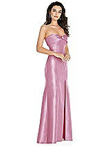 Side View Thumbnail - Powder Pink Bow Cuff Strapless Princess Waist Trumpet Gown