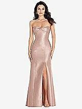 Front View Thumbnail - Toasted Sugar Bow Cuff Strapless Princess Waist Trumpet Gown