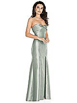 Side View Thumbnail - Willow Green Bow Cuff Strapless Princess Waist Trumpet Gown