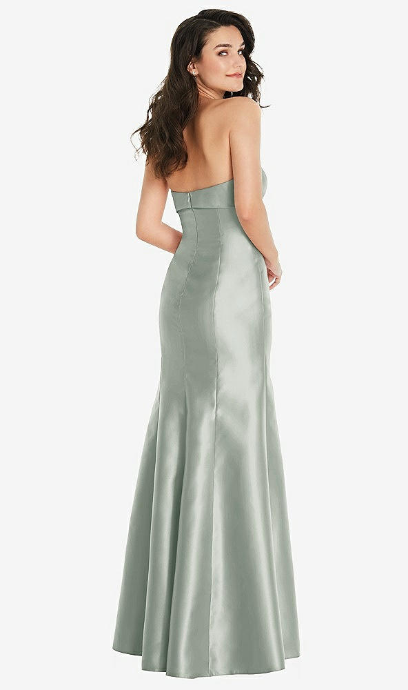Back View - Willow Green Bow Cuff Strapless Princess Waist Trumpet Gown