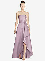Alt View 1 Thumbnail - Suede Rose Strapless Satin Gown with Draped Front Slit and Pockets
