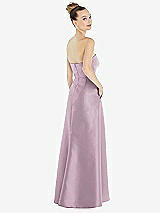 Alt View 3 Thumbnail - Suede Rose Strapless Satin Gown with Draped Front Slit and Pockets