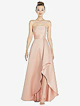 Alt View 1 Thumbnail - French Blue Strapless Satin Gown with Draped Front Slit and Pockets