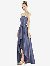Alt View 2 Thumbnail - French Blue Strapless Satin Gown with Draped Front Slit and Pockets