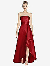 Alt View 1 Thumbnail - Garnet Strapless Satin Gown with Draped Front Slit and Pockets