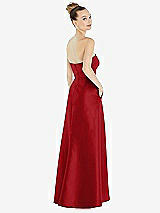 Alt View 3 Thumbnail - Garnet Strapless Satin Gown with Draped Front Slit and Pockets