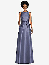 Front View Thumbnail - French Blue Jewel-Neck V-Back Maxi Dress with Mini Sash