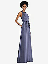 Side View Thumbnail - French Blue Jewel-Neck V-Back Maxi Dress with Mini Sash