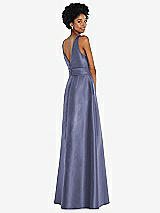 Rear View Thumbnail - French Blue Jewel-Neck V-Back Maxi Dress with Mini Sash