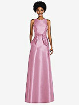 Front View Thumbnail - Powder Pink Jewel-Neck V-Back Maxi Dress with Mini Sash