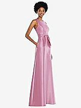 Side View Thumbnail - Powder Pink Jewel-Neck V-Back Maxi Dress with Mini Sash