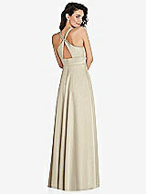 Rear View Thumbnail - Champagne Shirred Shoulder Criss Cross Back Maxi Dress with Front Slit