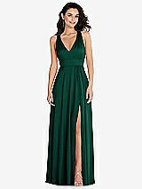 Front View Thumbnail - Hunter Green Shirred Shoulder Criss Cross Back Maxi Dress with Front Slit