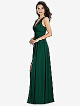 Side View Thumbnail - Hunter Green Shirred Shoulder Criss Cross Back Maxi Dress with Front Slit