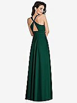Rear View Thumbnail - Hunter Green Shirred Shoulder Criss Cross Back Maxi Dress with Front Slit