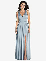 Front View Thumbnail - Mist Shirred Shoulder Criss Cross Back Maxi Dress with Front Slit