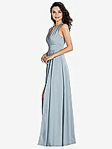 Side View Thumbnail - Mist Shirred Shoulder Criss Cross Back Maxi Dress with Front Slit
