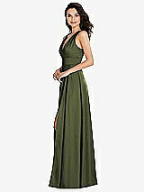 Side View Thumbnail - Olive Green Shirred Shoulder Criss Cross Back Maxi Dress with Front Slit