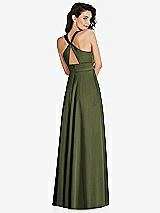 Rear View Thumbnail - Olive Green Shirred Shoulder Criss Cross Back Maxi Dress with Front Slit