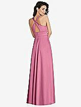 Rear View Thumbnail - Orchid Pink Shirred Shoulder Criss Cross Back Maxi Dress with Front Slit