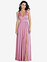 Front View Thumbnail - Powder Pink Shirred Shoulder Criss Cross Back Maxi Dress with Front Slit