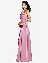 Side View Thumbnail - Powder Pink Shirred Shoulder Criss Cross Back Maxi Dress with Front Slit