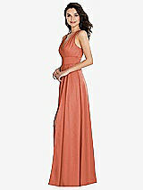 Side View Thumbnail - Terracotta Copper Shirred Shoulder Criss Cross Back Maxi Dress with Front Slit