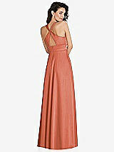 Rear View Thumbnail - Terracotta Copper Shirred Shoulder Criss Cross Back Maxi Dress with Front Slit