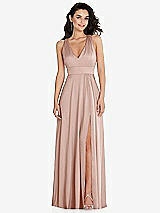 Front View Thumbnail - Toasted Sugar Shirred Shoulder Criss Cross Back Maxi Dress with Front Slit