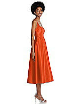 Side View Thumbnail - Tangerine Tango Square Neck Full Skirt Satin Midi Dress with Pockets