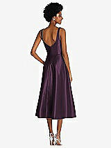 Rear View Thumbnail - Aubergine Square Neck Full Skirt Satin Midi Dress with Pockets