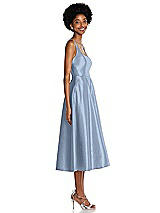 Side View Thumbnail - Cloudy Square Neck Full Skirt Satin Midi Dress with Pockets