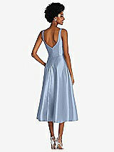 Rear View Thumbnail - Cloudy Square Neck Full Skirt Satin Midi Dress with Pockets