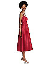 Side View Thumbnail - Flame Square Neck Full Skirt Satin Midi Dress with Pockets