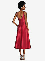Rear View Thumbnail - Flame Square Neck Full Skirt Satin Midi Dress with Pockets