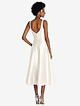 Rear View Thumbnail - Ivory Square Neck Full Skirt Satin Midi Dress with Pockets