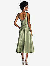 Rear View Thumbnail - Kiwi Square Neck Full Skirt Satin Midi Dress with Pockets