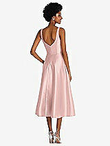 Rear View Thumbnail - Rose - PANTONE Rose Quartz Square Neck Full Skirt Satin Midi Dress with Pockets