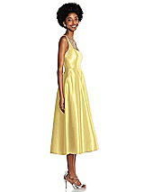Side View Thumbnail - Sunflower Square Neck Full Skirt Satin Midi Dress with Pockets
