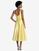 Rear View Thumbnail - Sunflower Square Neck Full Skirt Satin Midi Dress with Pockets