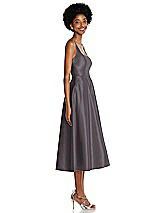 Side View Thumbnail - Stormy Square Neck Full Skirt Satin Midi Dress with Pockets