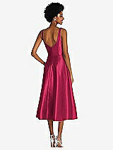 Rear View Thumbnail - Valentine Square Neck Full Skirt Satin Midi Dress with Pockets