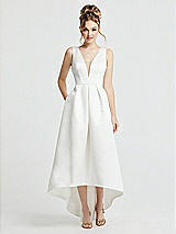 Alt View 1 Thumbnail - Off White Deep V-Neck High Low Satin Wedding Dress with Pockets