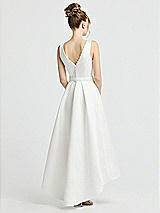 Rear View Thumbnail - Off White Deep V-Neck High Low Satin Wedding Dress with Pockets