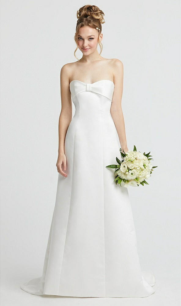 Front View - Off White Bow Cuff Strapless Princess Wedding Dress with Pockets